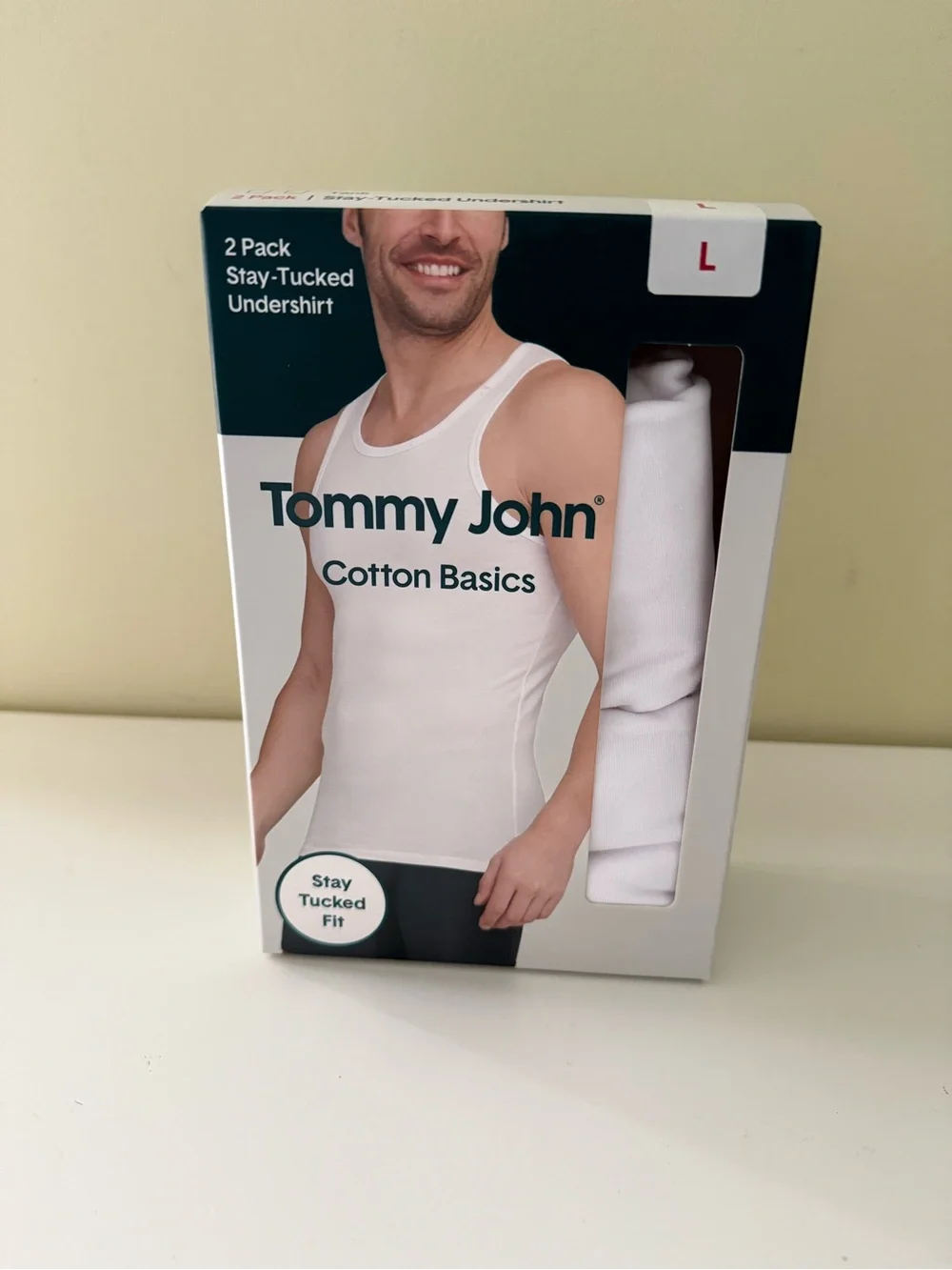 Brand New Tommy John Cotton Basics 2 Pack Stay Tucked Undershirt, L